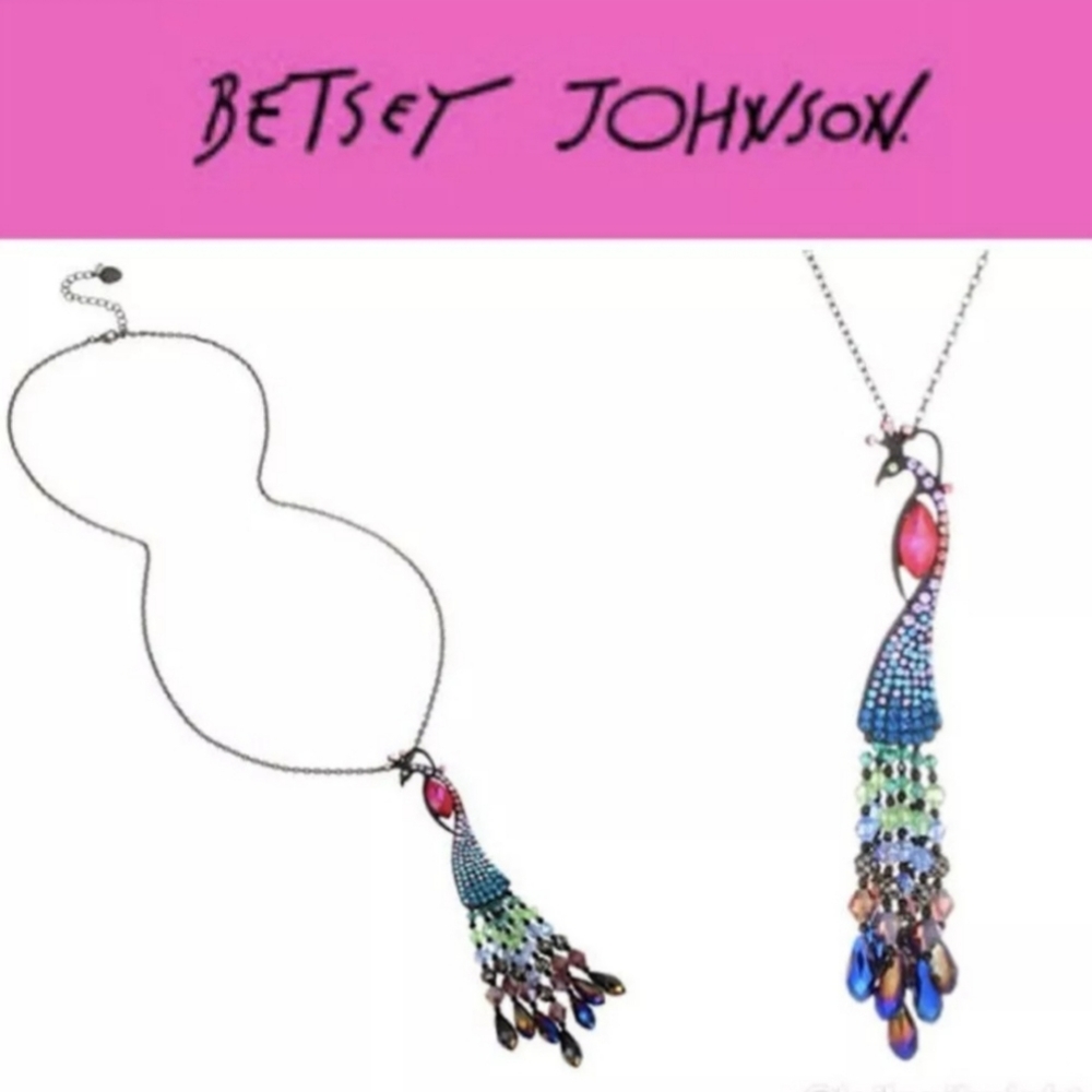 Betsey Johnson Black Peacock Statement Necklace  - Picture 8 of 8